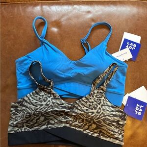 NWT Two Joy Lab Sports Bras Size Medium blue and black zebra